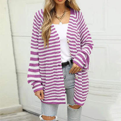 Carla - Chic striped button long sleeve cardigan