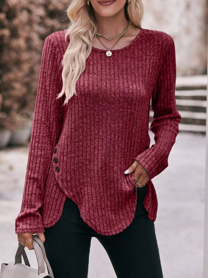 Brenda - Casual ribbed knit long sleeve sweatshirt