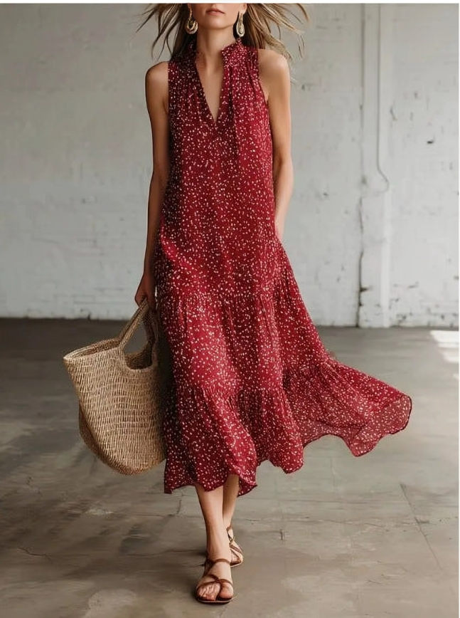 Lizzelle - Polka-dot sleeveless flowy dress