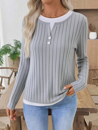 Fanny - Stylish ribbed knit long sleeve sweatshirt