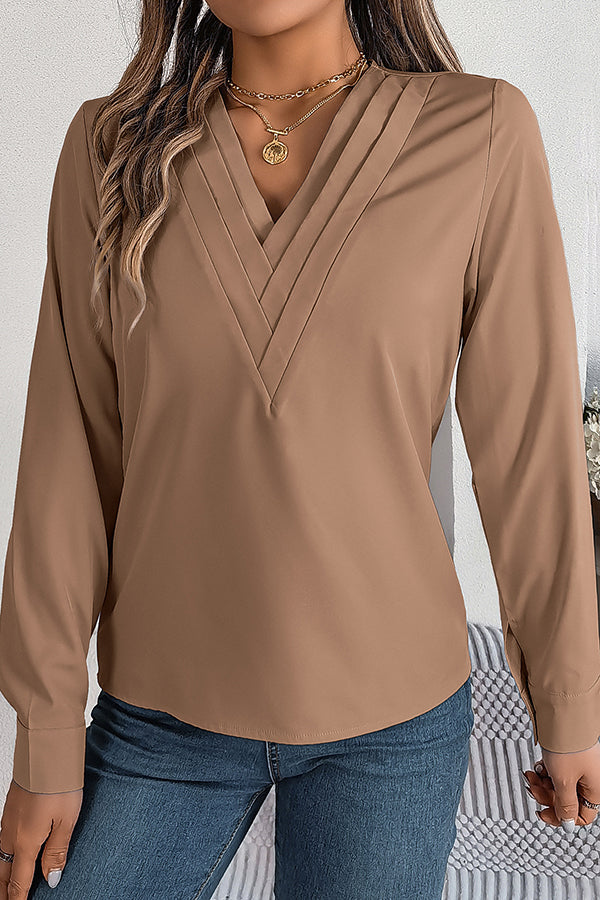 Vanira - Elegant layered V-neck long-sleeve blouse