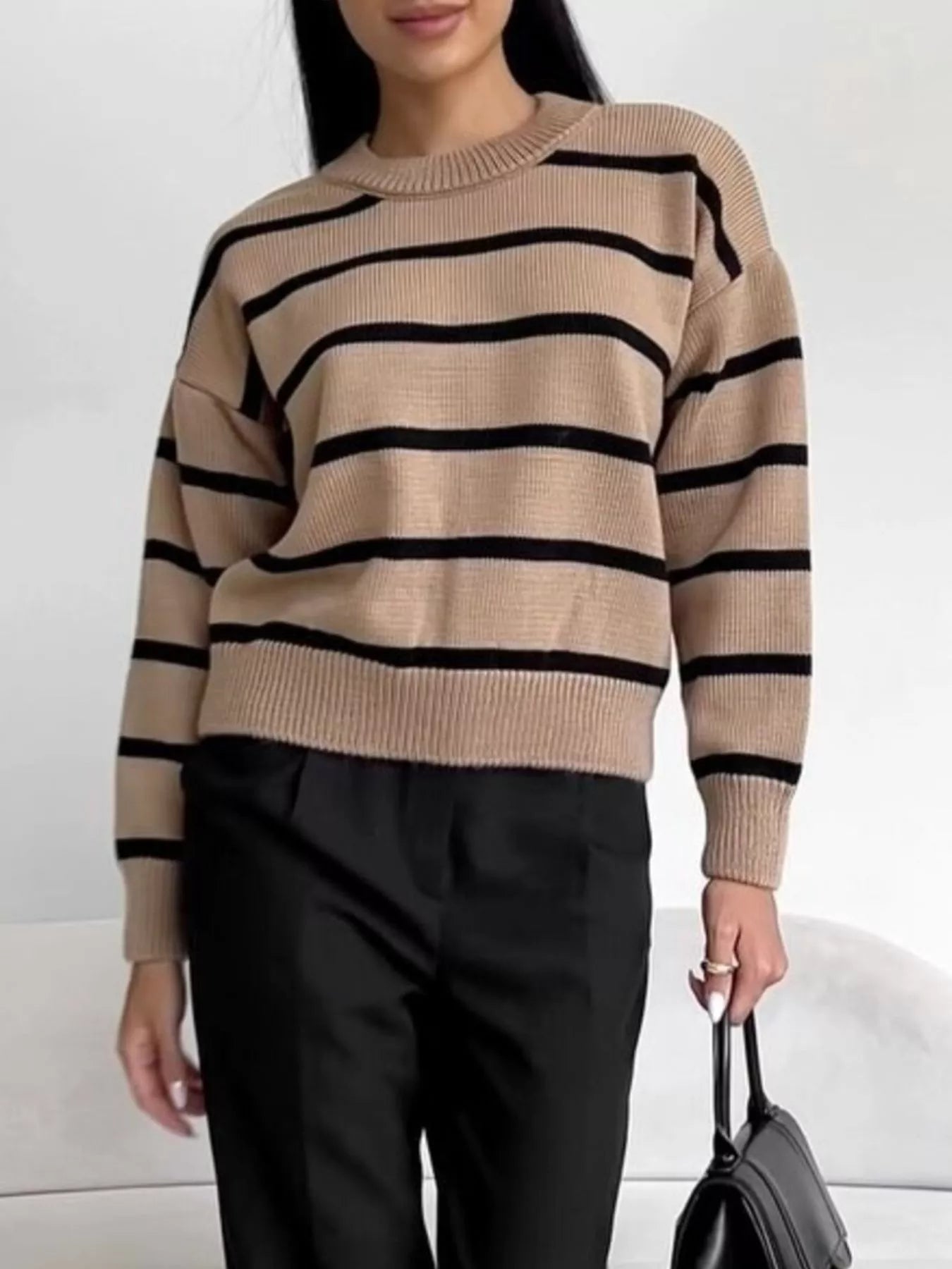 Dulce - Casual loose striped knit round neck sweater