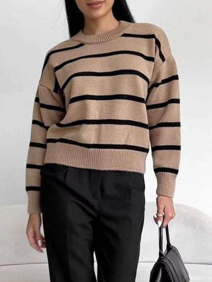 Dulce - Casual loose striped knit round neck sweater