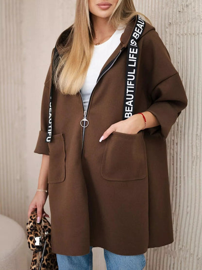 Haisley - Stylish loose hooded zip-up long jacket
