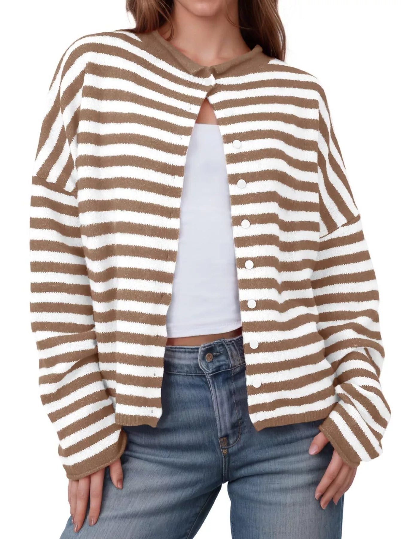 Wiktoria - Casual striped button-down knit cardigan