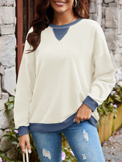 Ziva - Loose contrast round neck long sleeve sweatshirt