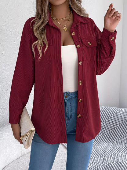 Lillie - Cozy corduroy button-up long sleeve shacket