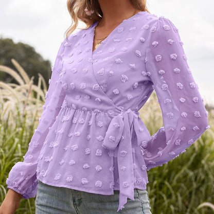Orietta - Elegant stylish V-neck lace long-sleeve blouse