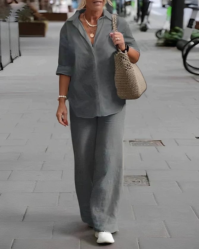 Whitney - Casual polo shirt and straight-leg trousers set