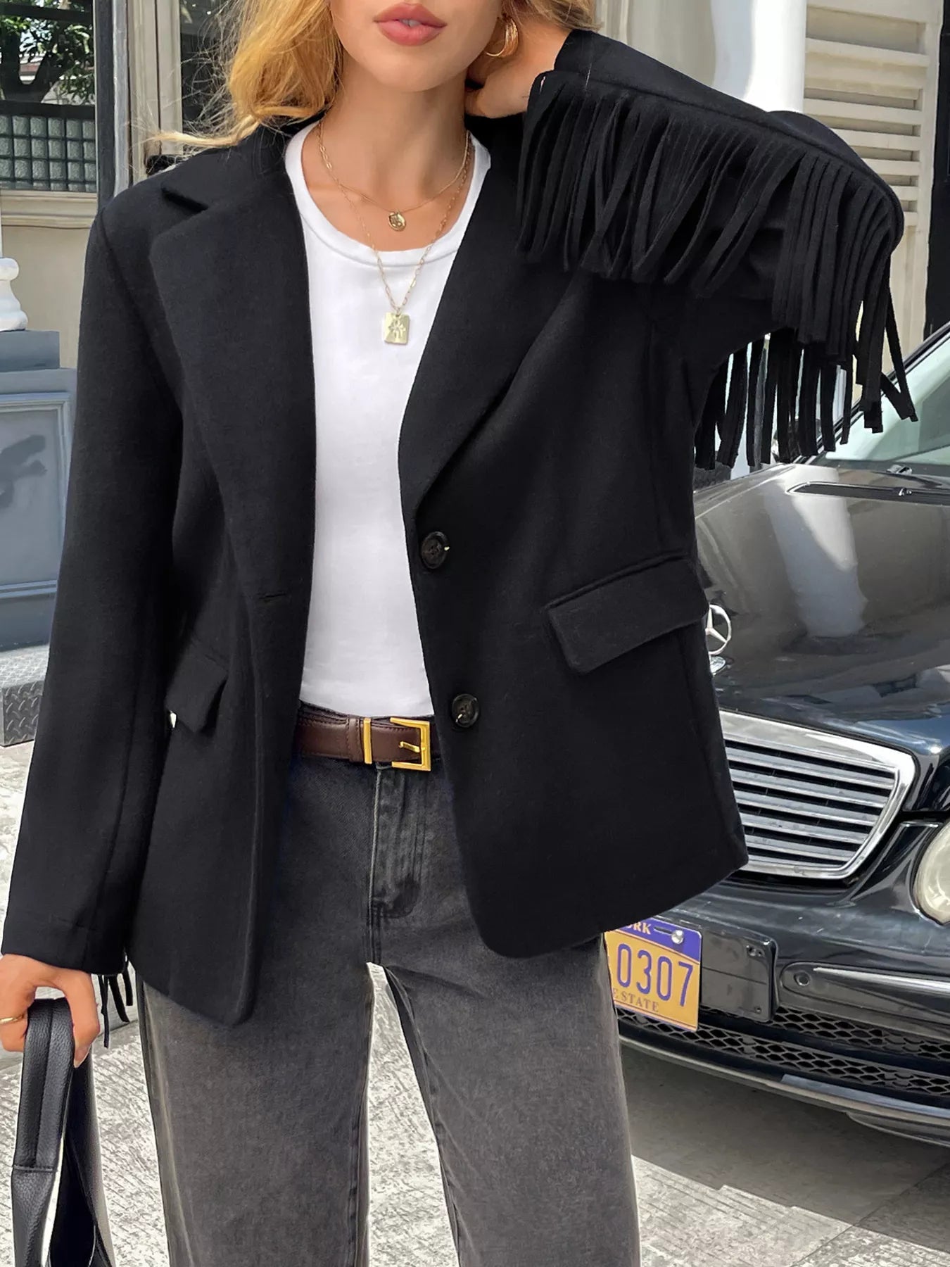 Michella - Elegant Cropped Blazer with Mandarin Collar and Buttons