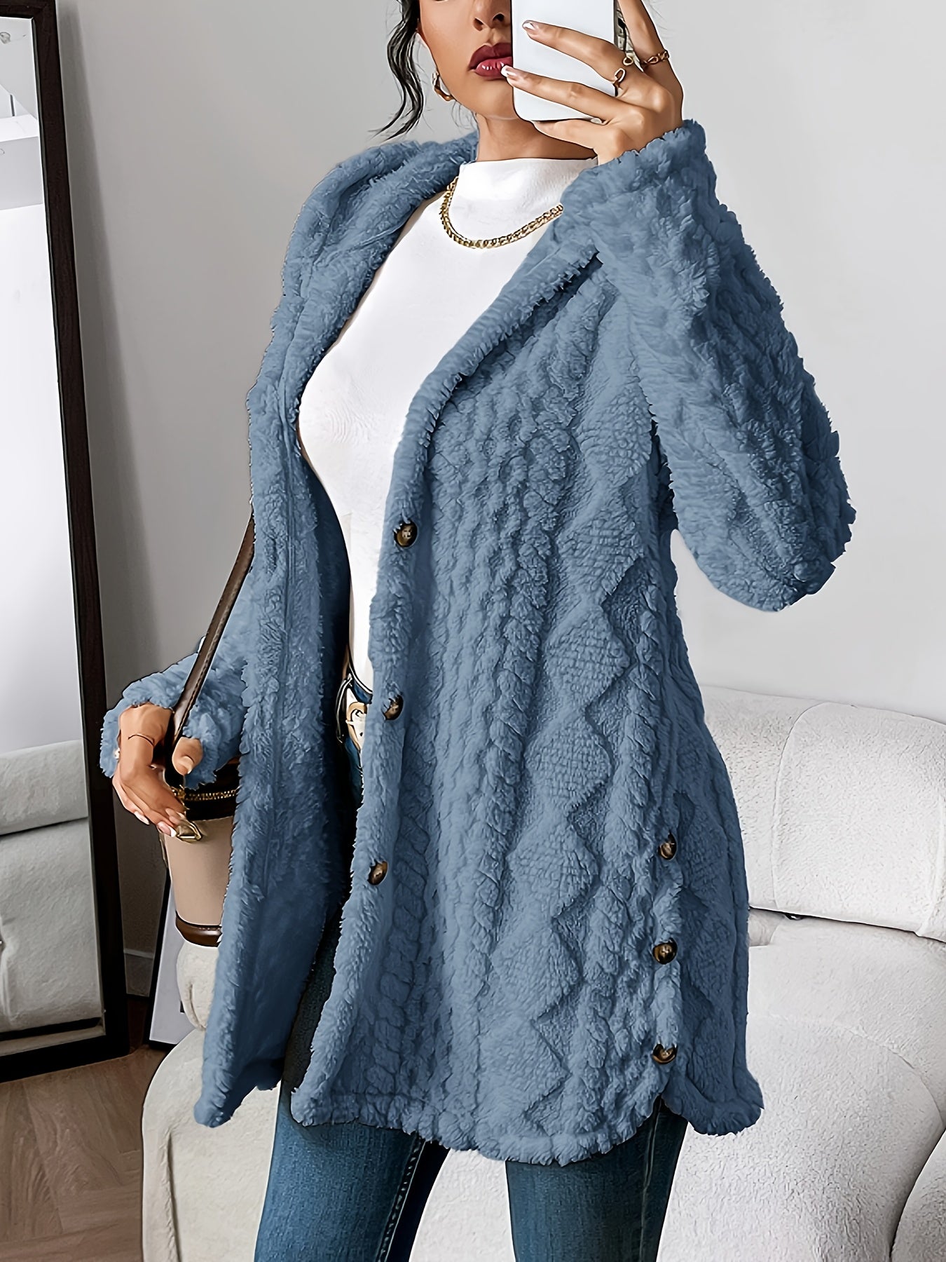 Avery - Cozy plush warm hooded long cardigan