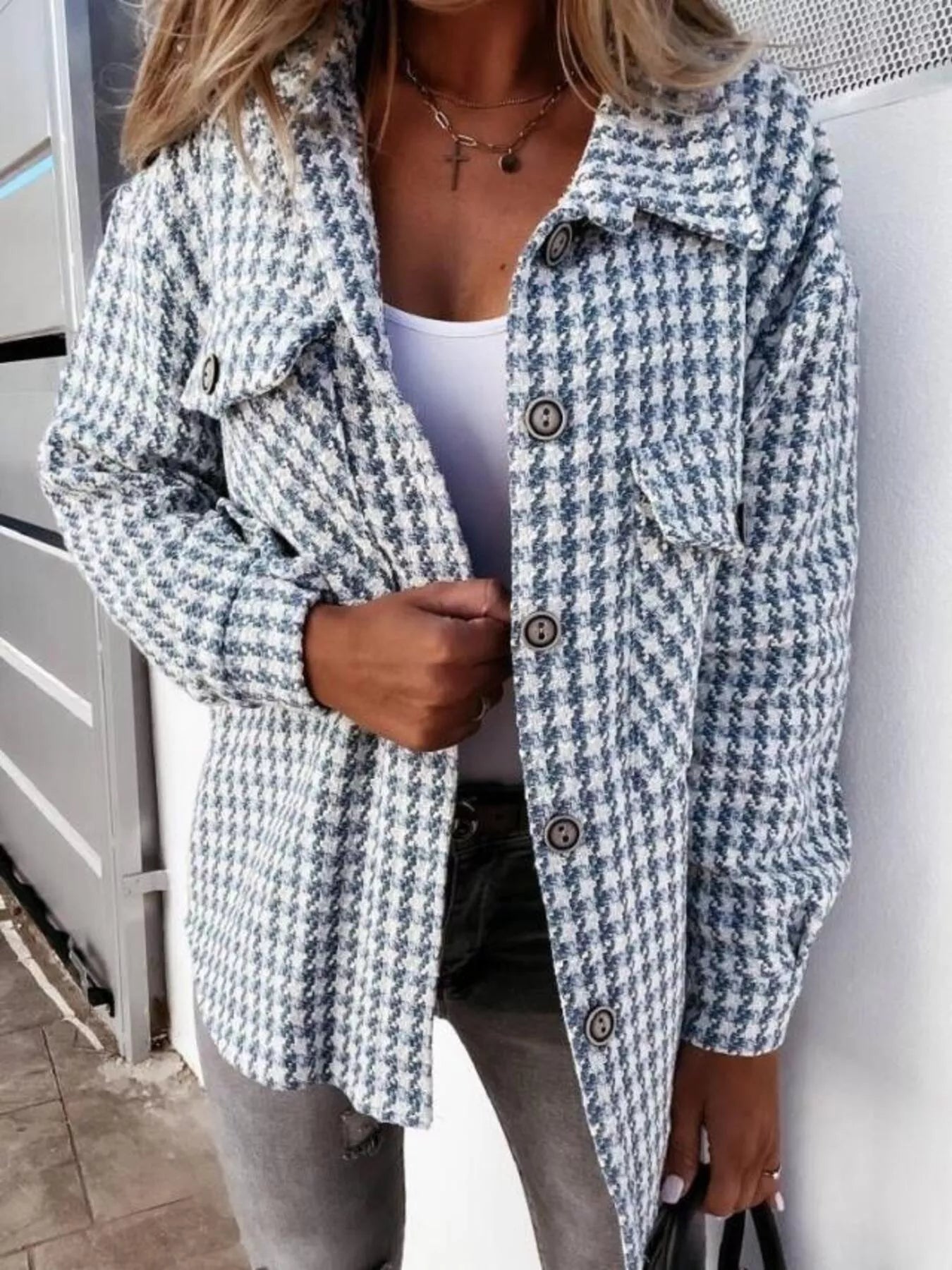 Evie - Stylish houndstooth button jacket