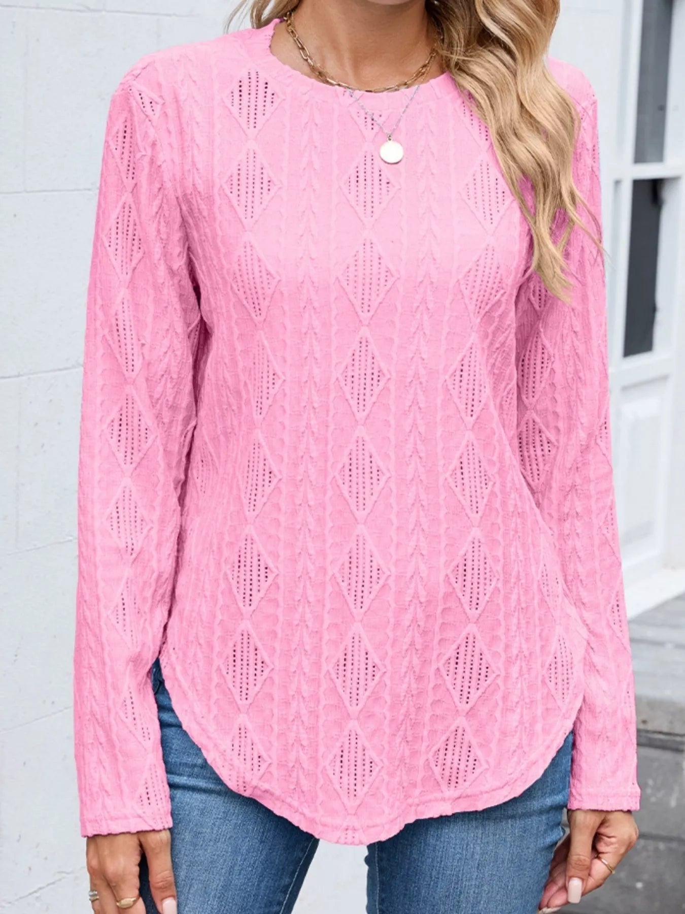 Luzette - Diamond pattern knit long sleeve sweatsirt