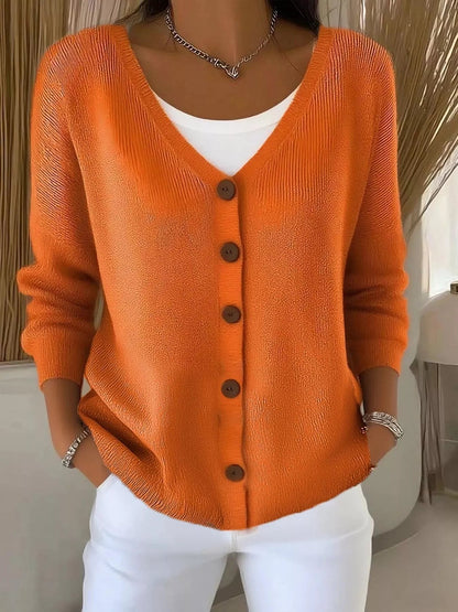 Adara - Elegant Button-Front V-Neck Cardigan