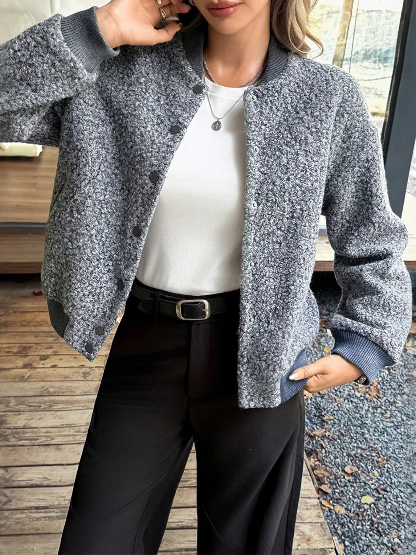 Cecille - Elegant Warm Fleece Jacket with Snap Buttons