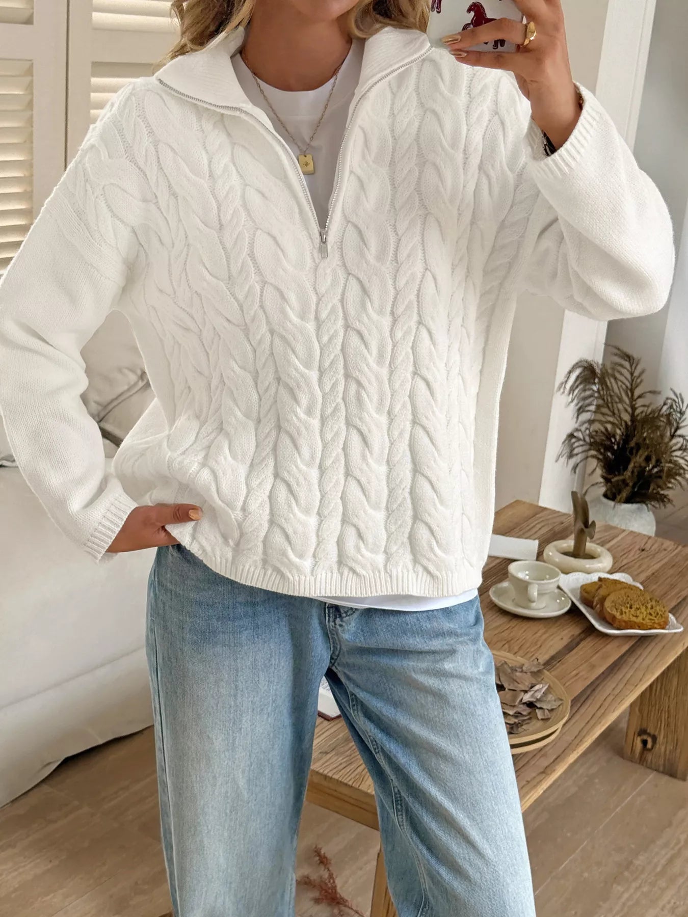 Faith - Elegant Warm Cable-Knit Half-Zip Jumper