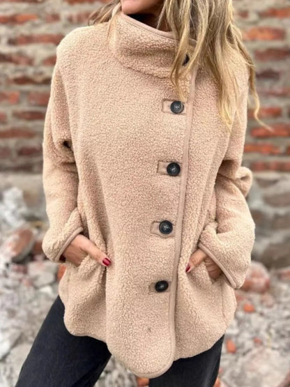 Darcey - Oversized button-up long sleeve fleece warm jacket