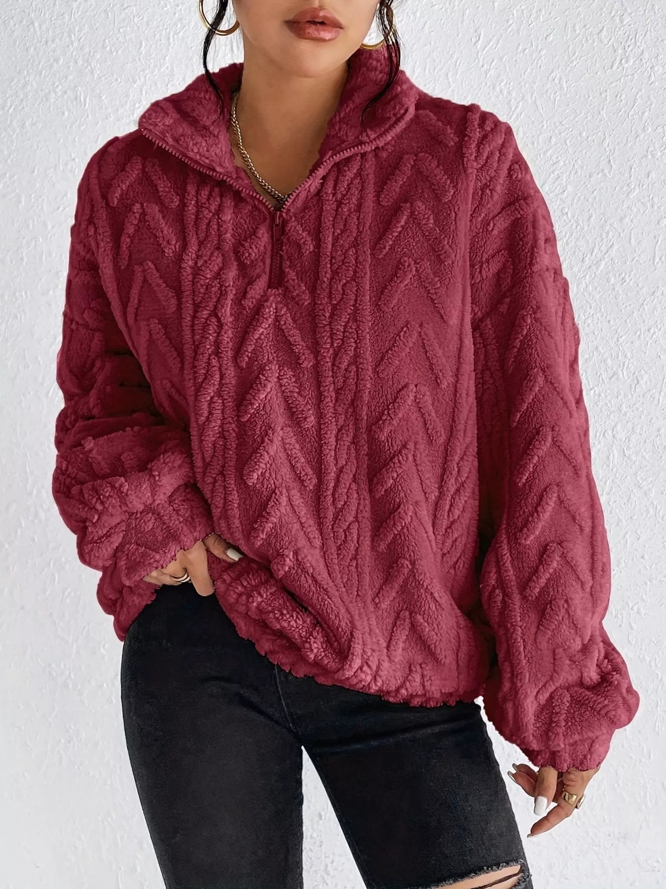Yasmina - Comfortable Loose and Warm Half-Zip Jumper