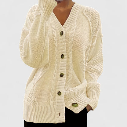 Ashira - Cozy cable knitted V-neck button cardigan