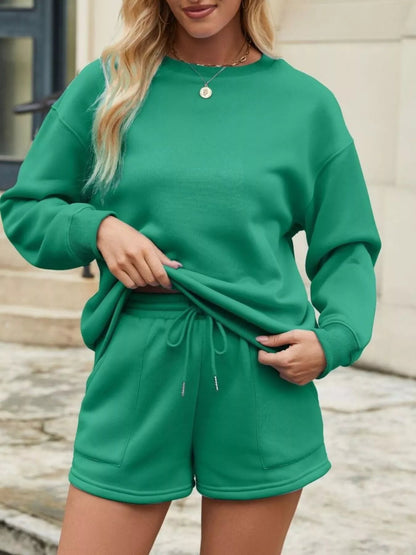 Sayana - Casual Loose Sweater and Drawstring Shorts Set