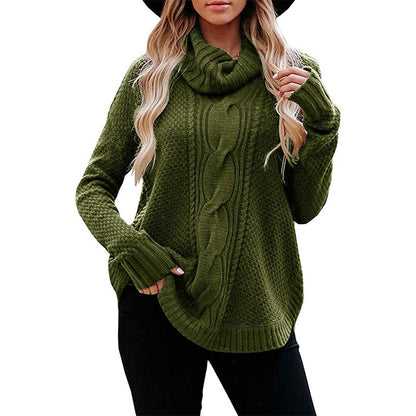 Winnie -  Cozy loose high collar cable knitted sweater