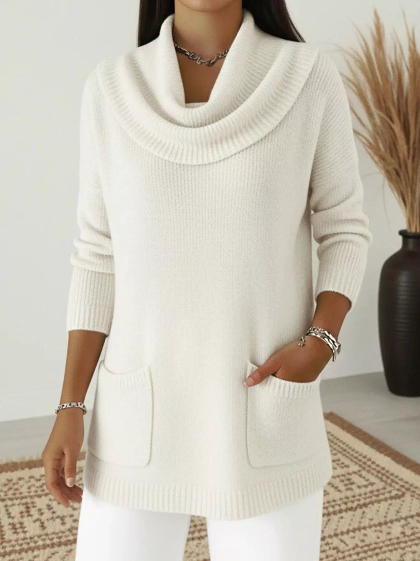 Violeta - Elegant cowl neck long sleeve sweater with pockets
