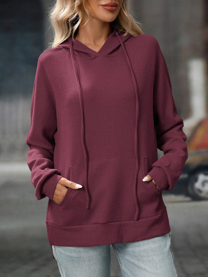 Thalina - Casual textured hoodie jacket with adjustable drawstring