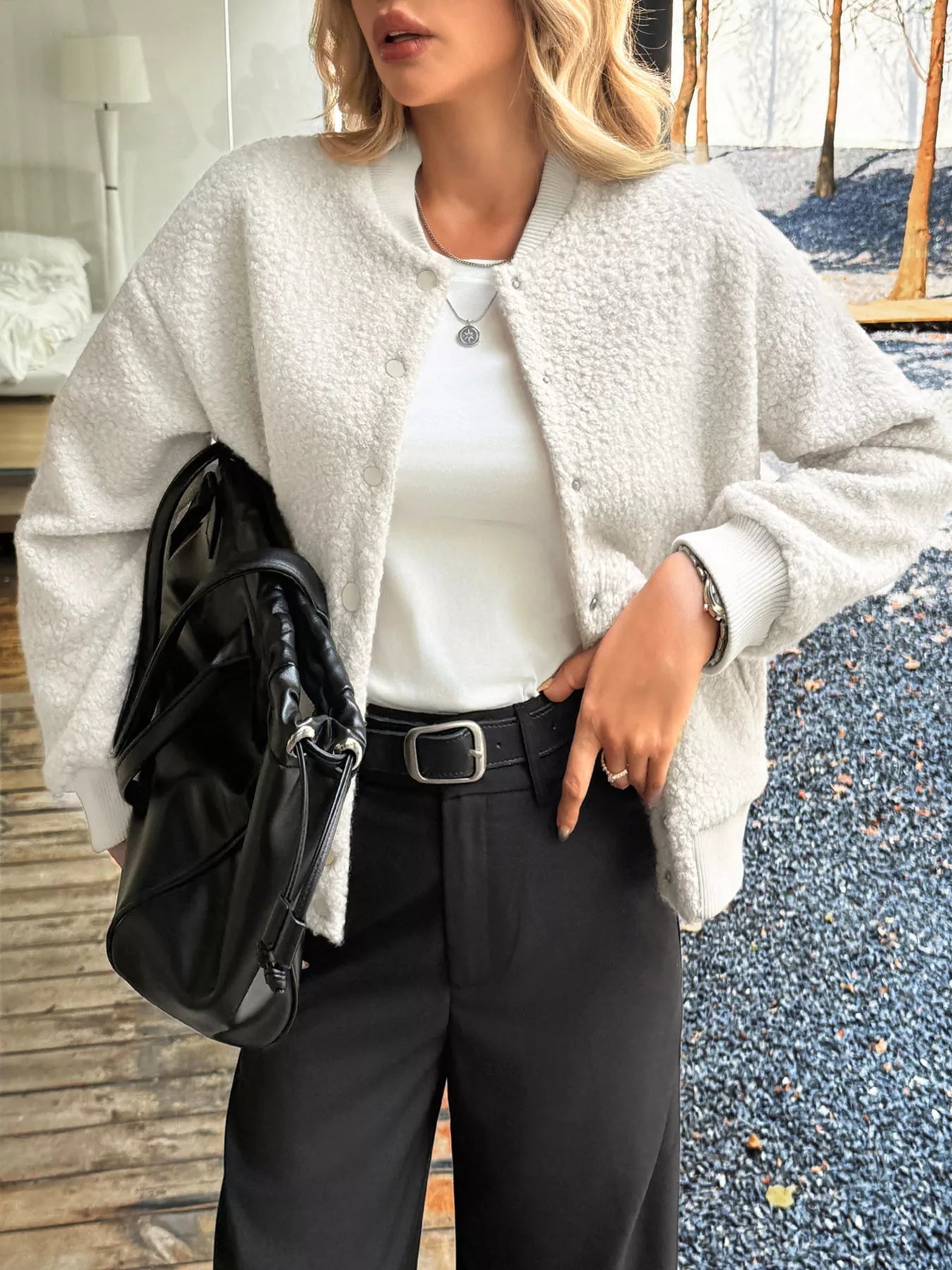 Cecille - Elegant Warm Fleece Jacket with Snap Buttons