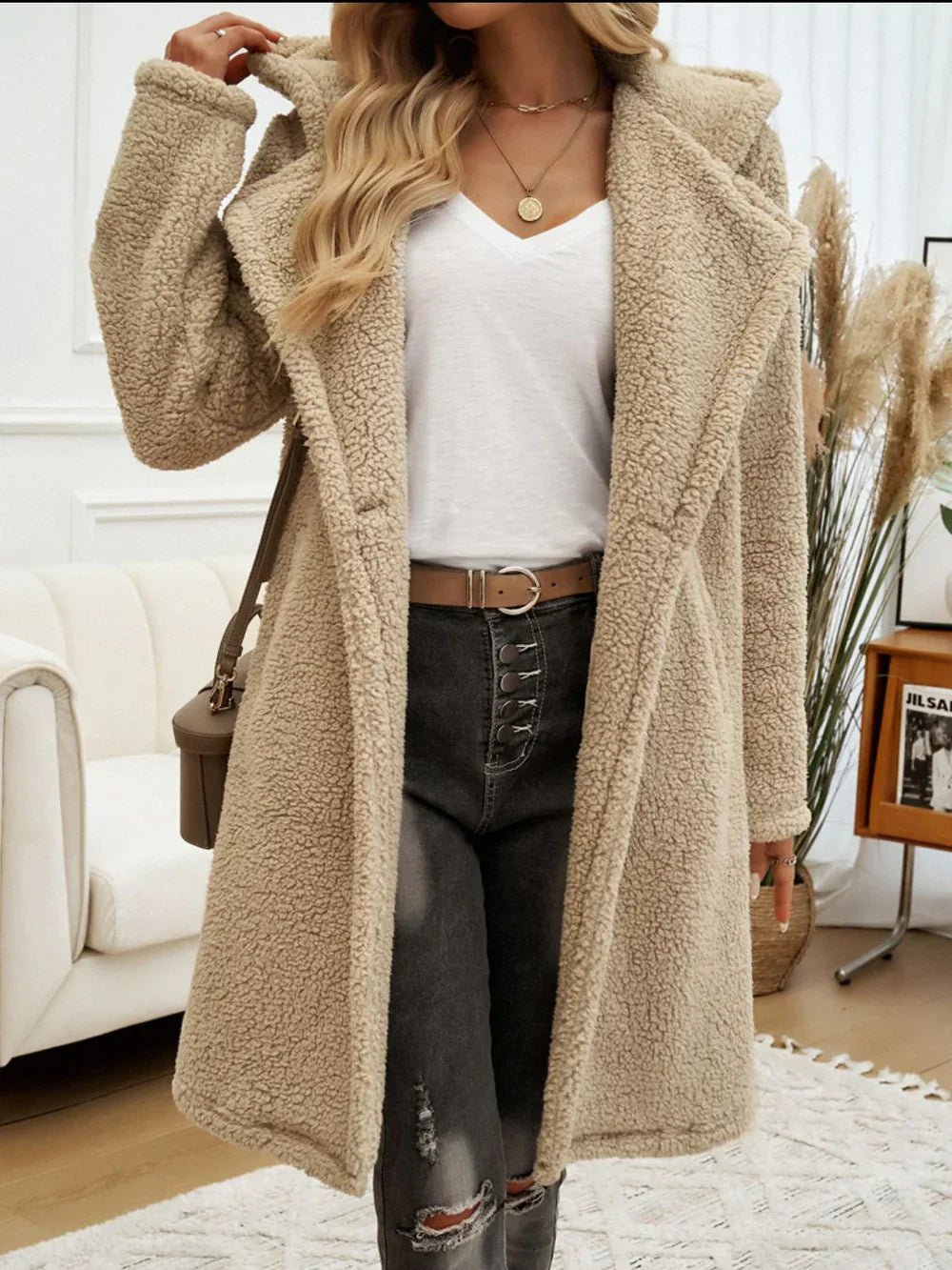 Golda - Elegant stylish warm fleece long jacket