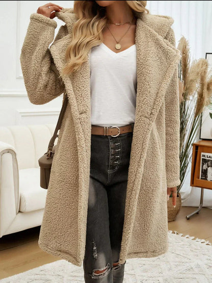 Golda - Elegant stylish warm fleece long jacket