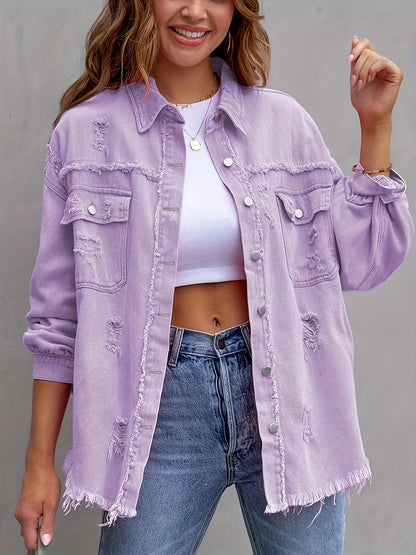 Aisling | Chic Oversized Ripped Denim Jacket for Women | Trendy, Comfortable, Versatile