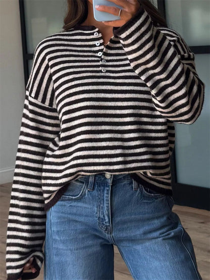Anaya - Casual dropped shoulder striped sweater