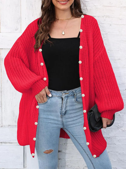 Eunike - Cozy loose knitted open front long sleeve cardigan
