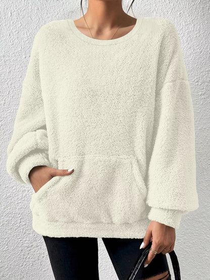 Jiana - Cozy fleece round neck dropped shoulder warm sweater