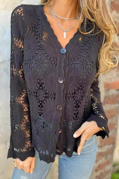 Joyana - Elegant hollow out lace button cardigan