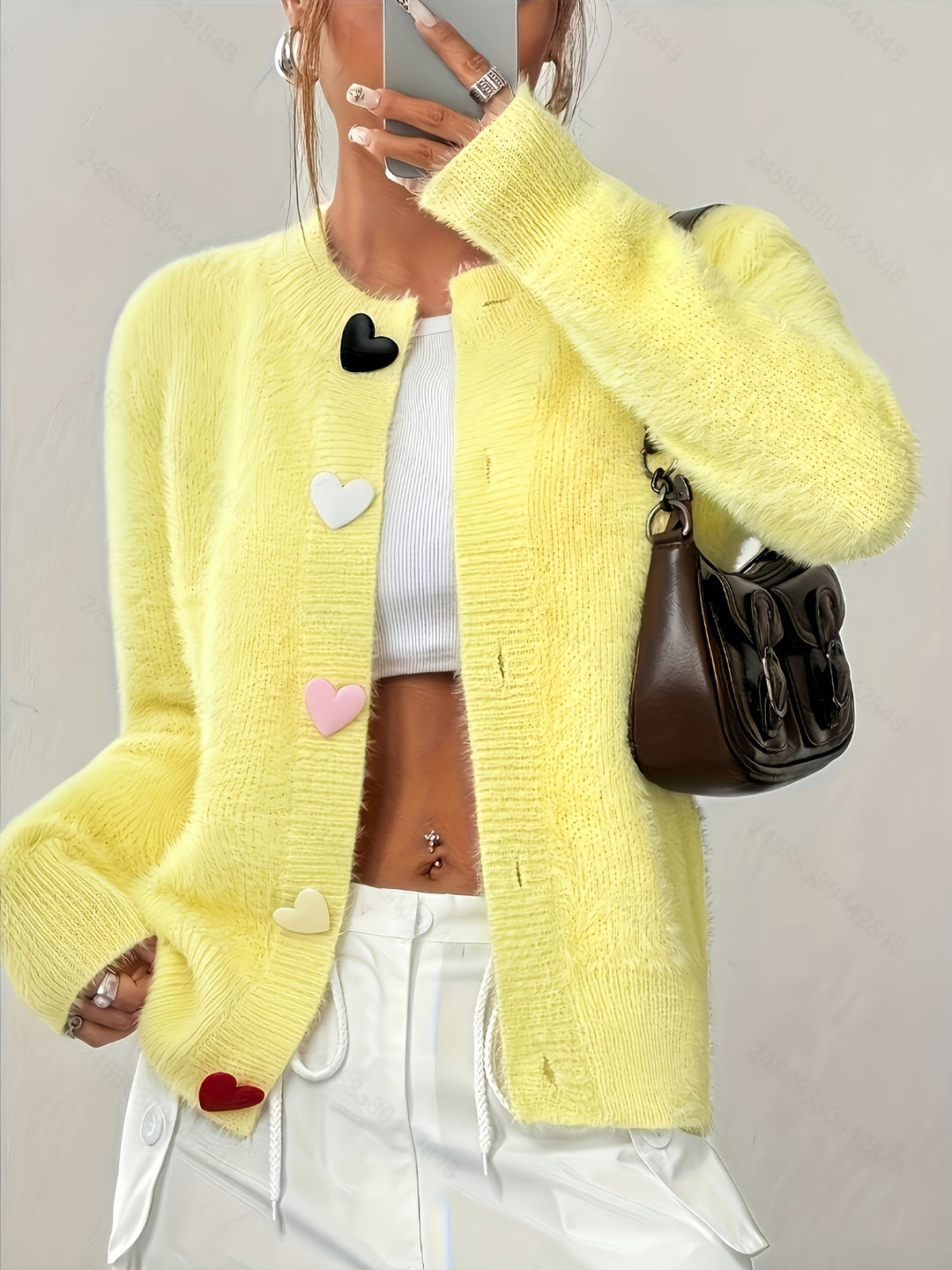 Zelina - Chic warm heart button warm cardigan