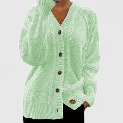 Ashira - Cozy cable knitted V-neck button cardigan