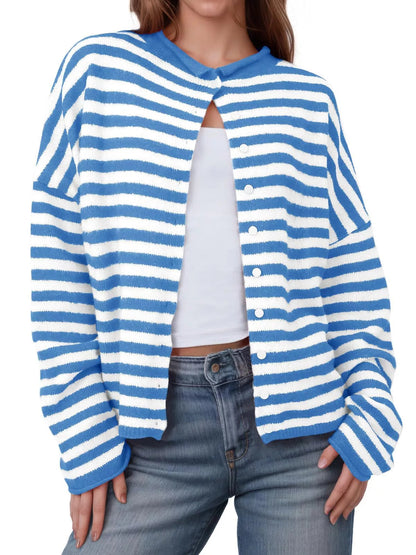 Wiktoria - Casual striped button-down knit cardigan