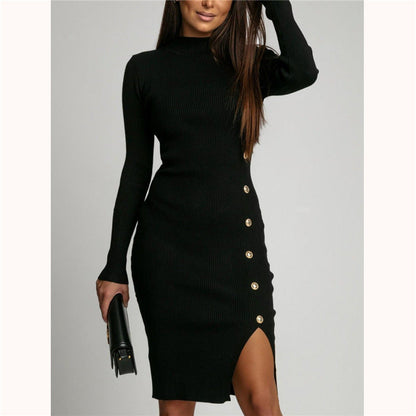 Macie - Casual ribbed knitted sweater midi dress