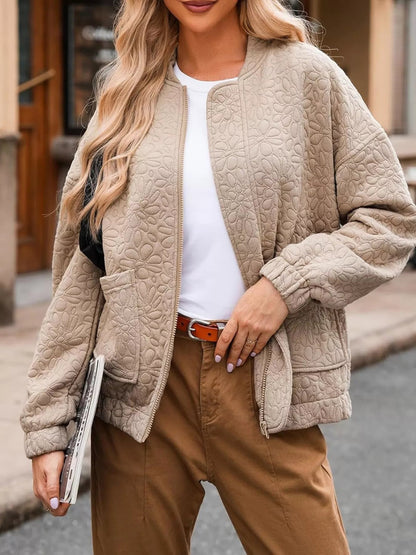 Clarene - Stylish floral patcwork quilted zip-up jacket