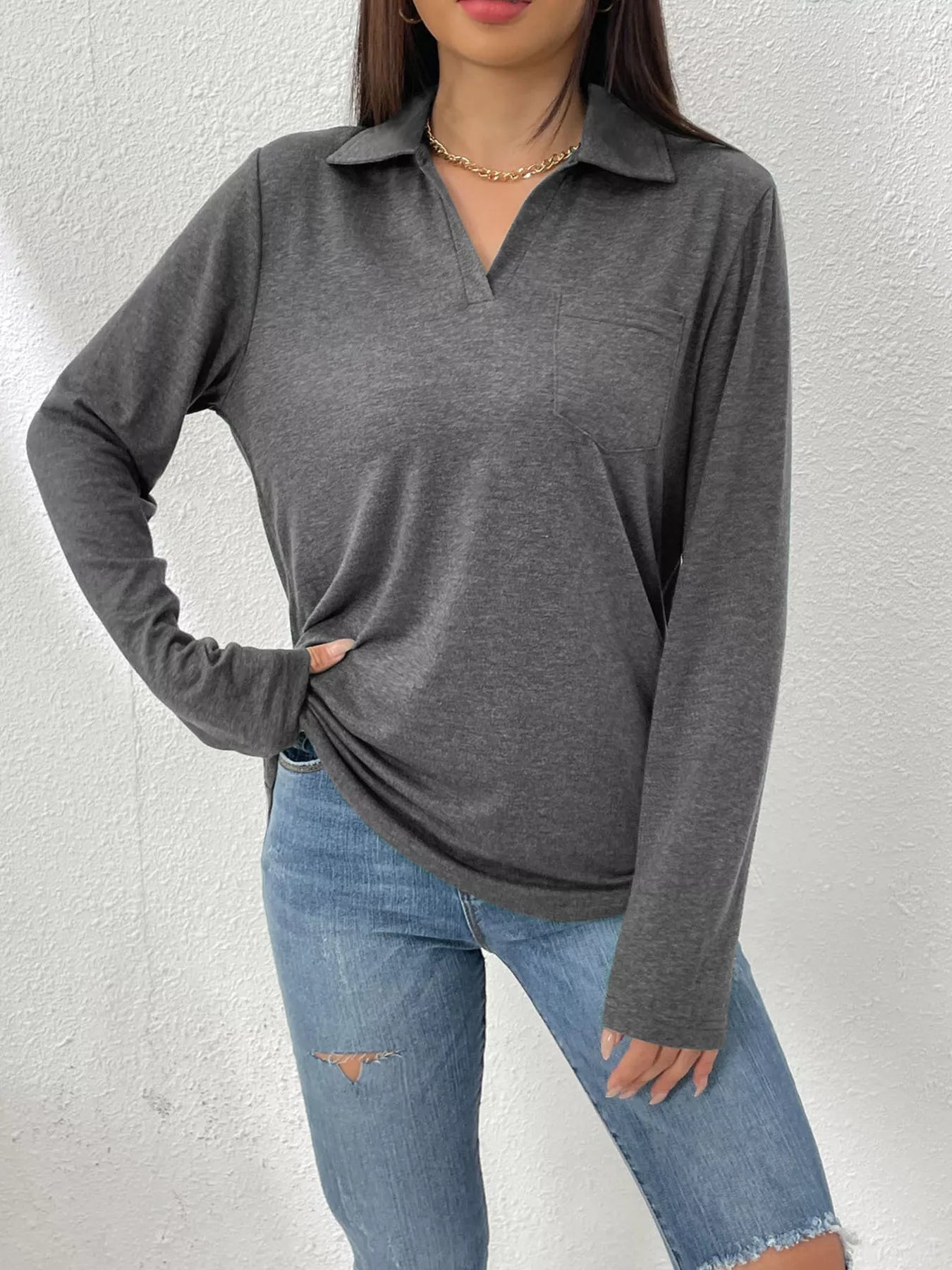 Aurelia - Casual long sleeve polo sweatshirt