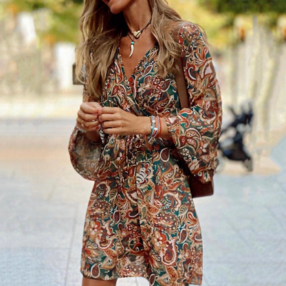 Rhianne - Elegant floral mini dress with deep V-neckline