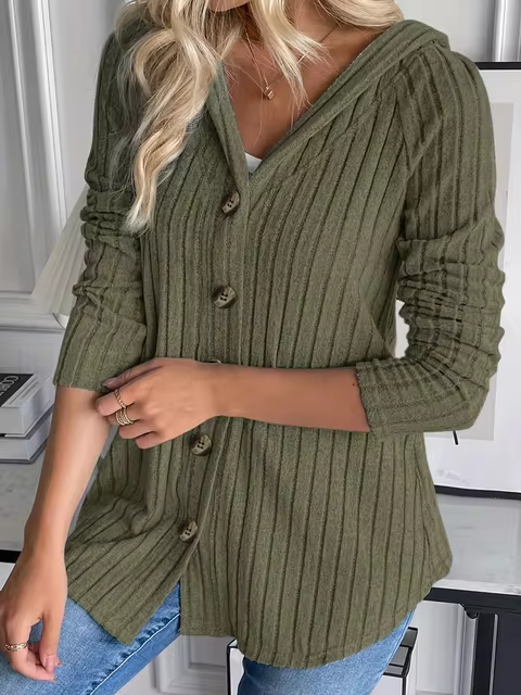 Berdine - Ribbed knit button hoodie cardigan