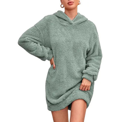 Ria - Stylish warm fleece dress with hood