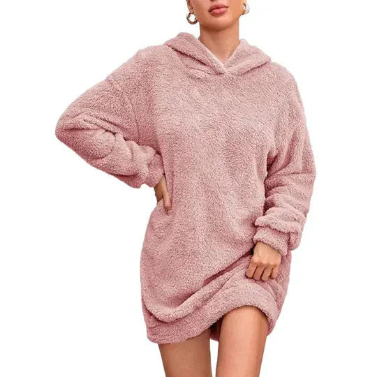 Ria - Stylish warm fleece dress with hood