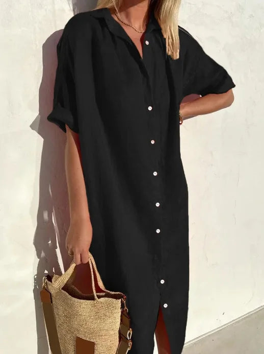 Maelynn - Casual short-sleeve buttoned dress