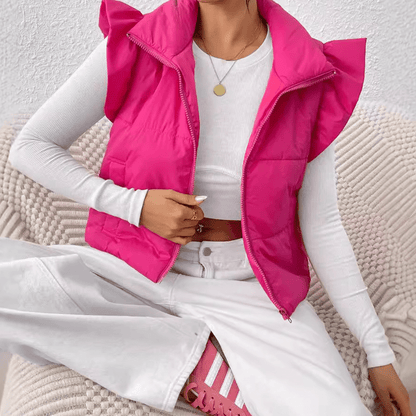 Sammey - Stylish ruffled puffer zipper vest
