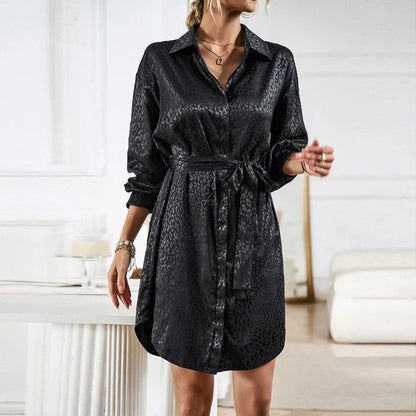 Wendelynn - Elegant leopard-style long-sleeve mini dress with belt