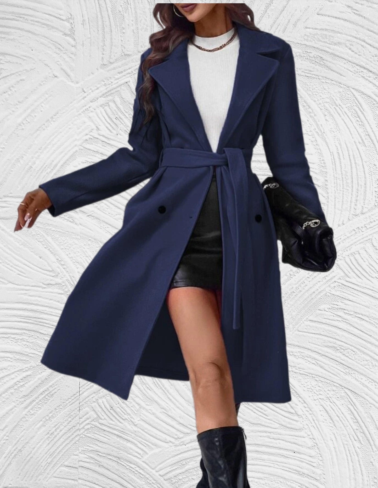 Zienna - Elegant oversized long tie belt trench coat