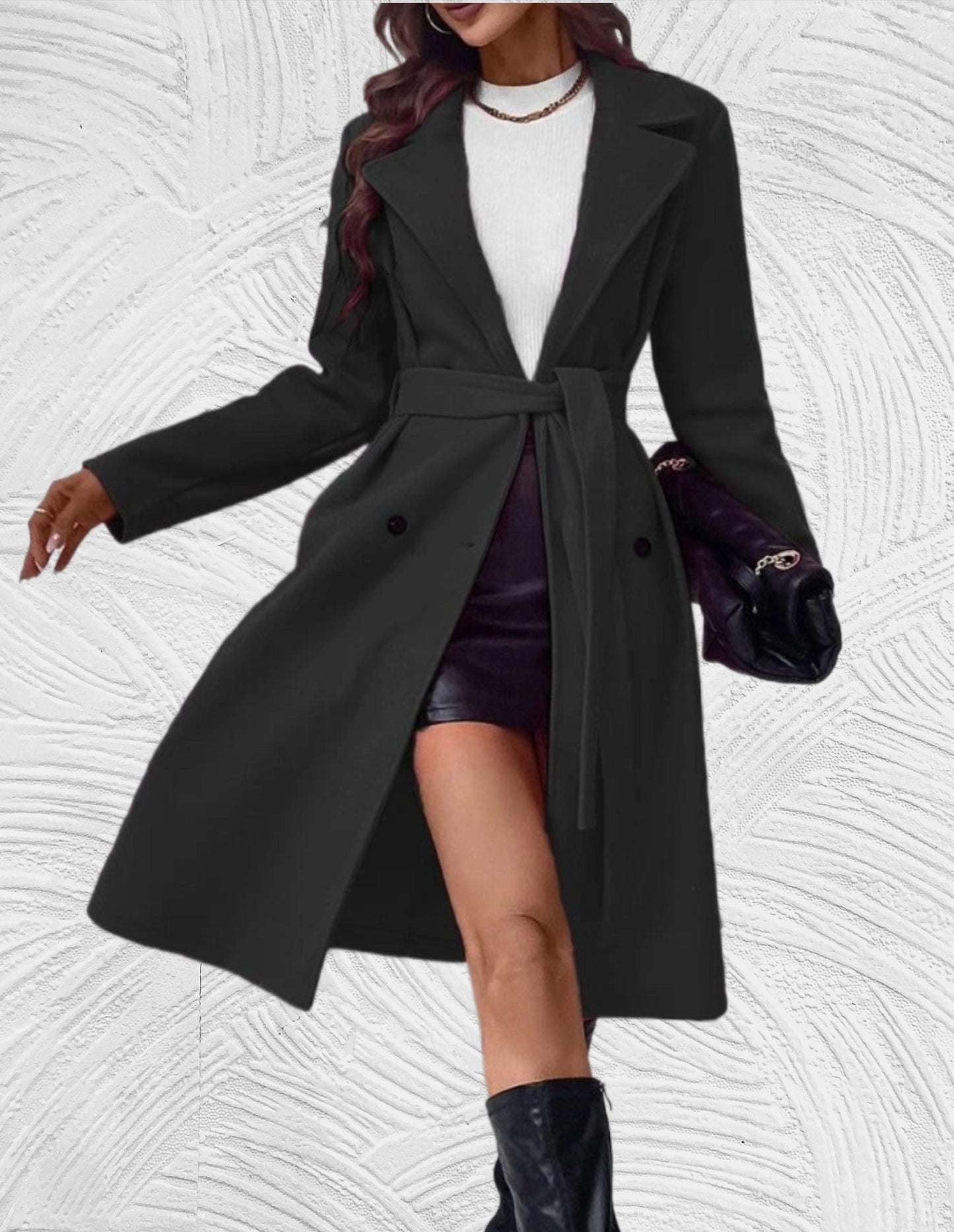 Zienna - Elegant oversized long tie belt trench coat